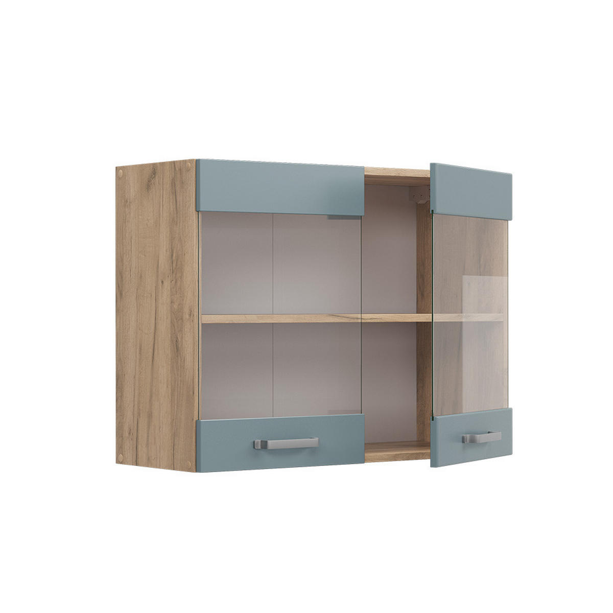 KÜCHENGLASSCHRANK R-Line Blau-Grau 80 cm - Honigeiche/Eiche Wotan, Holzwerkstoff (80/60/31cm) - Vicco