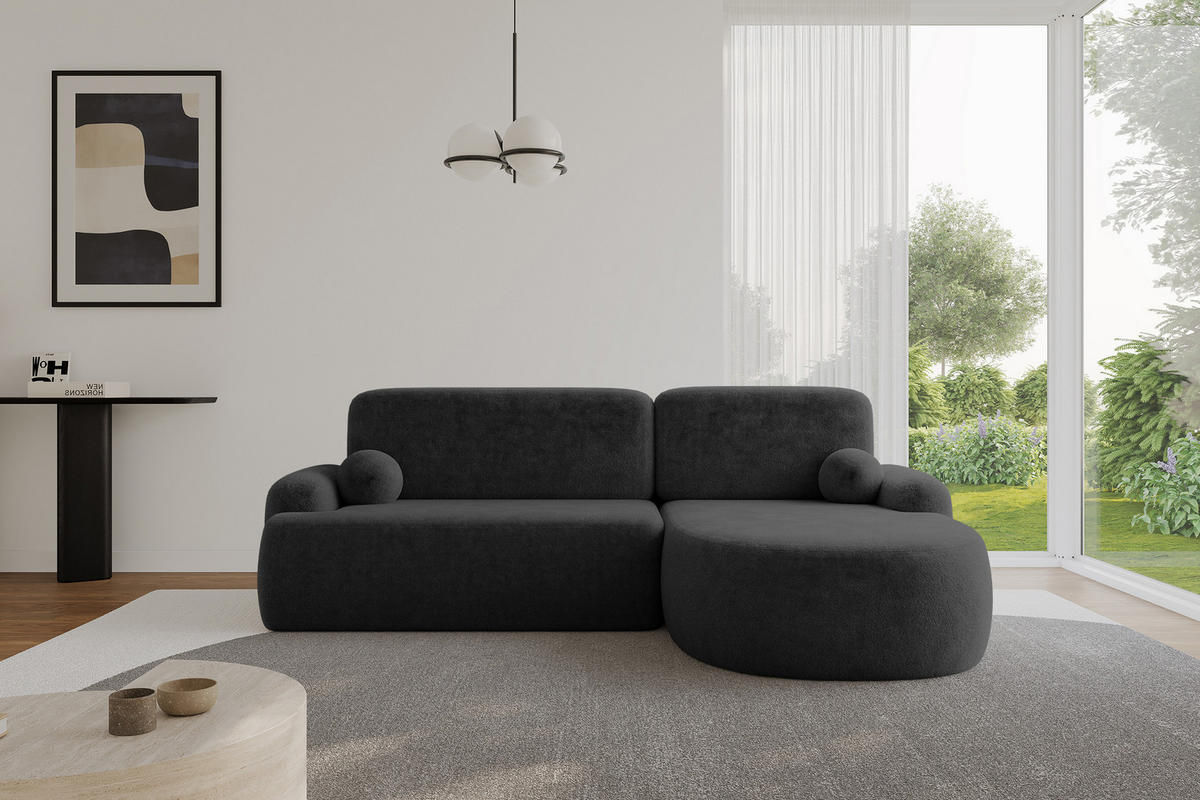 ECKSOFA mit Schlaffunktion und Bettkasten LIRA-L - 264x172x89 Grafitgrau - Graphitfarben, Holzwerkstoff/Textil (172/264cm) - ALTDECOR
