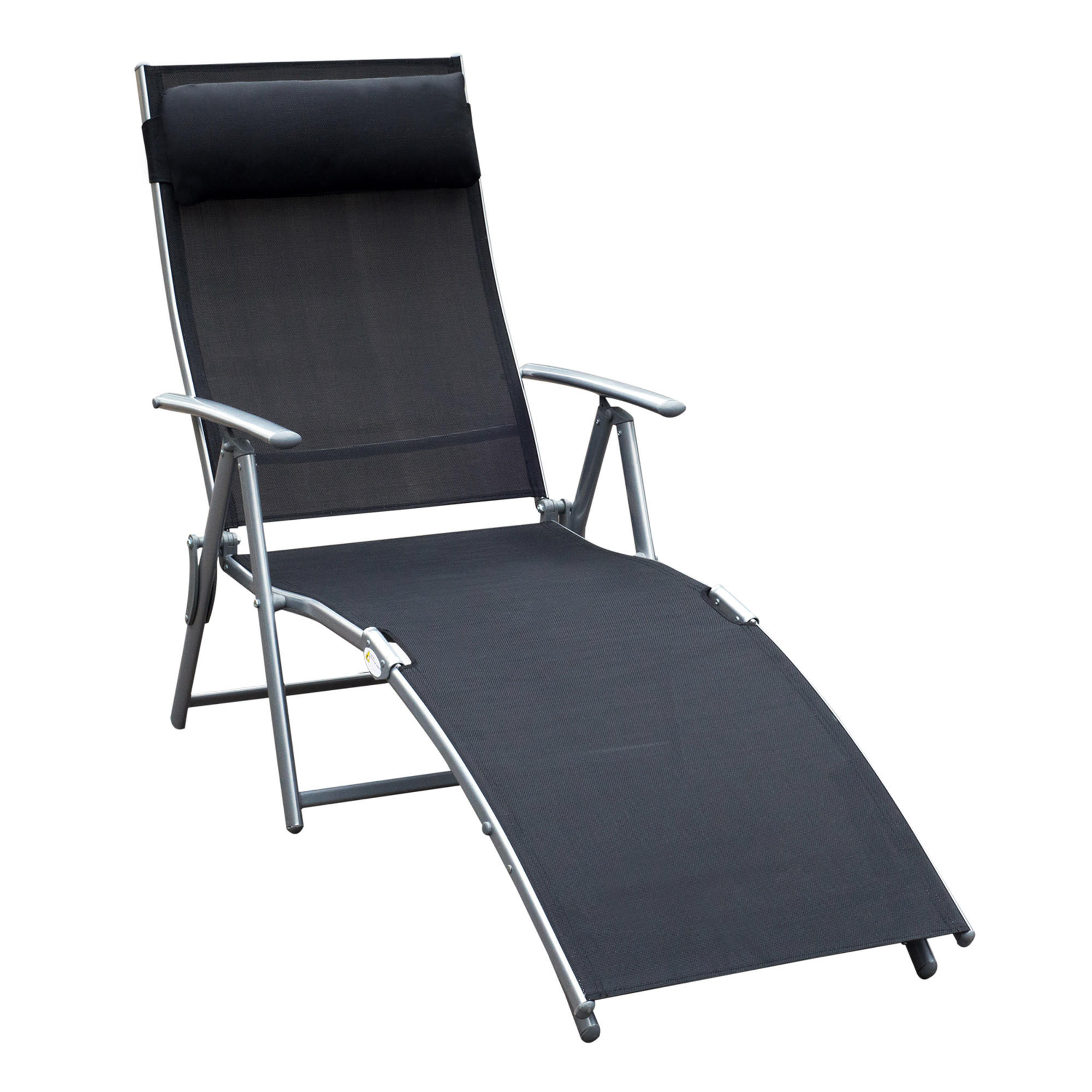SONNENLIEGE, klappbar mit Kissen, Metall+Stoff, Schwarz, 137 x 63,5 x 100,5 cm - Schwarz, Metall (63.5/100.5/137cm) - Outsunny