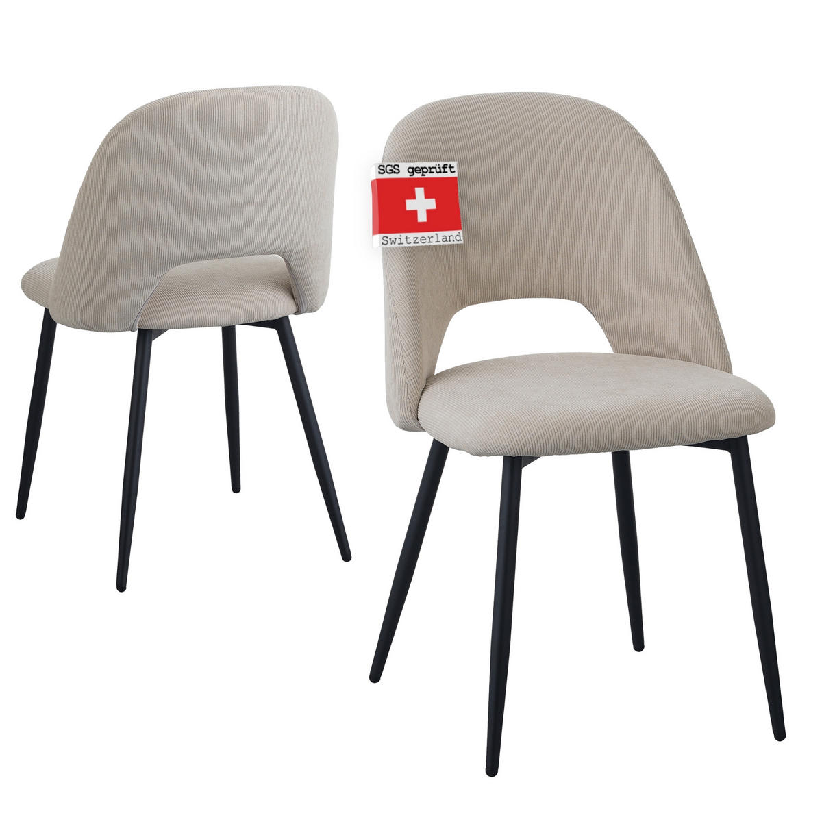 ESSZIMMERSTUHL SILVI Cord 2er Set Beige - Beige, Metall (48/81/53cm) - Albatros