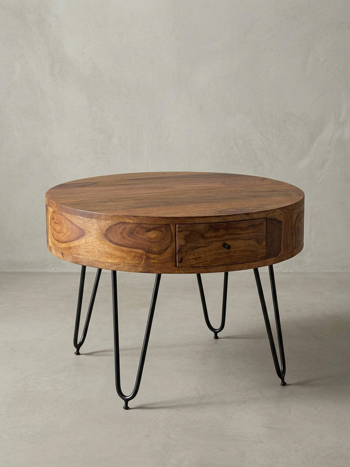 COUCHTISCH Sheesham-Massivholz Schwarz, Metallbeine, Handgefertigt, Mit Schubladen - Schwarz/Braun, Holz/Metall (60/60/44cm) - KADIMA DESIGN
