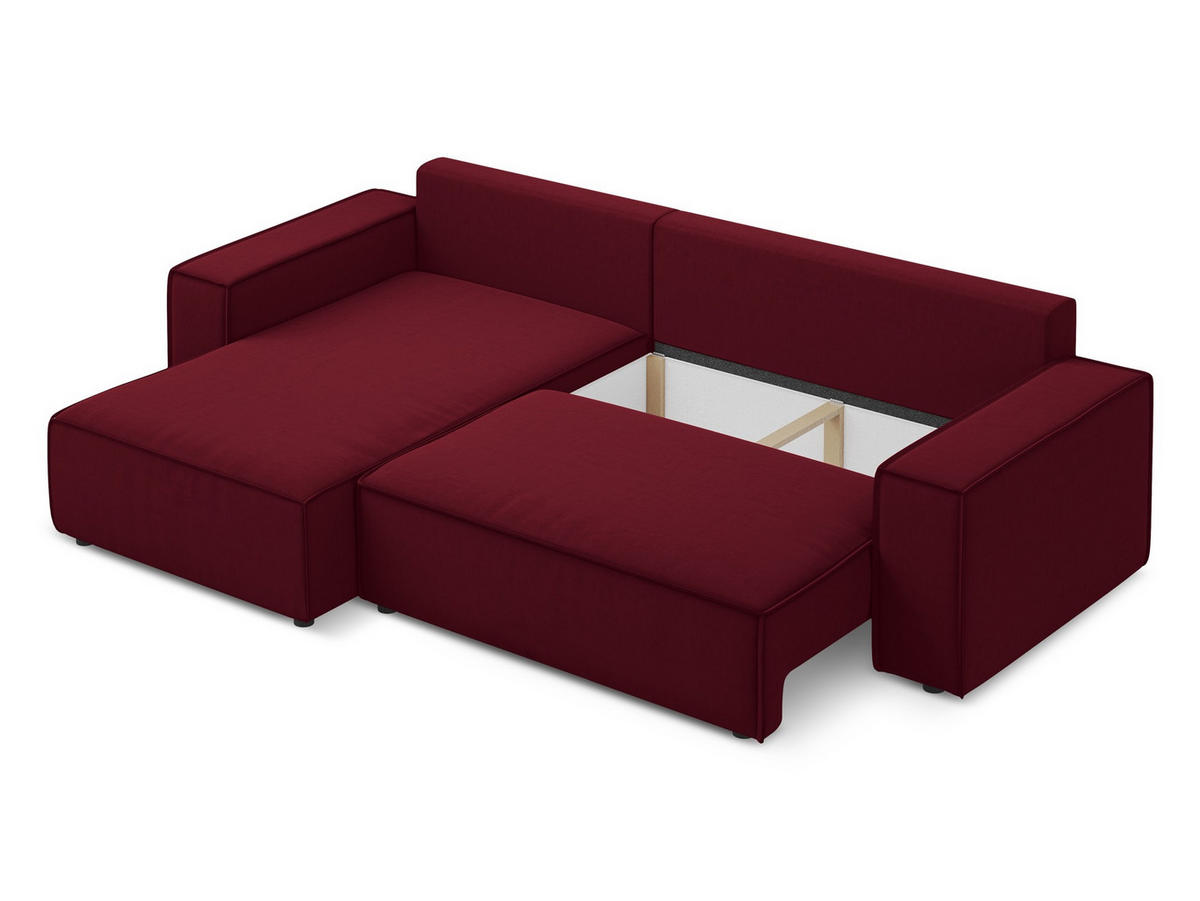 ECKSOFA mit Schlaffunktion Samt Stoff Rot - Bordeaux/Rot, Kunststoff/Textil (185/290cm) - Makamii