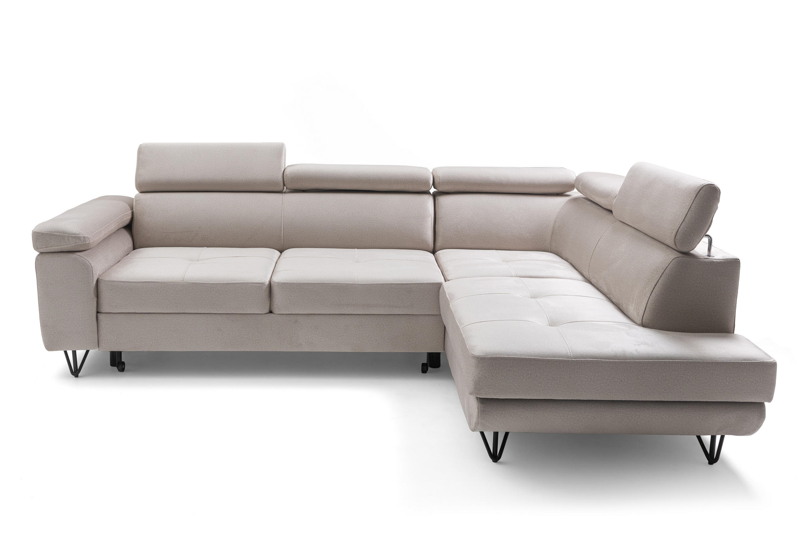 ECKSOFA JUNIOR L Rechts mit Schlaffunktion 194x128 Velours Creme - Creme/Schwarz, Holz/Textil (184/249cm) - Muffo