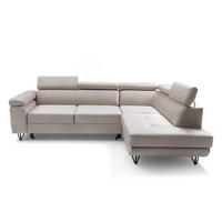 ECKSOFA JUNIOR L Rechts mit Schlaffunktion 194x128 Velours Creme - Creme/Schwarz, Holz/Textil (184/249cm) - Muffo