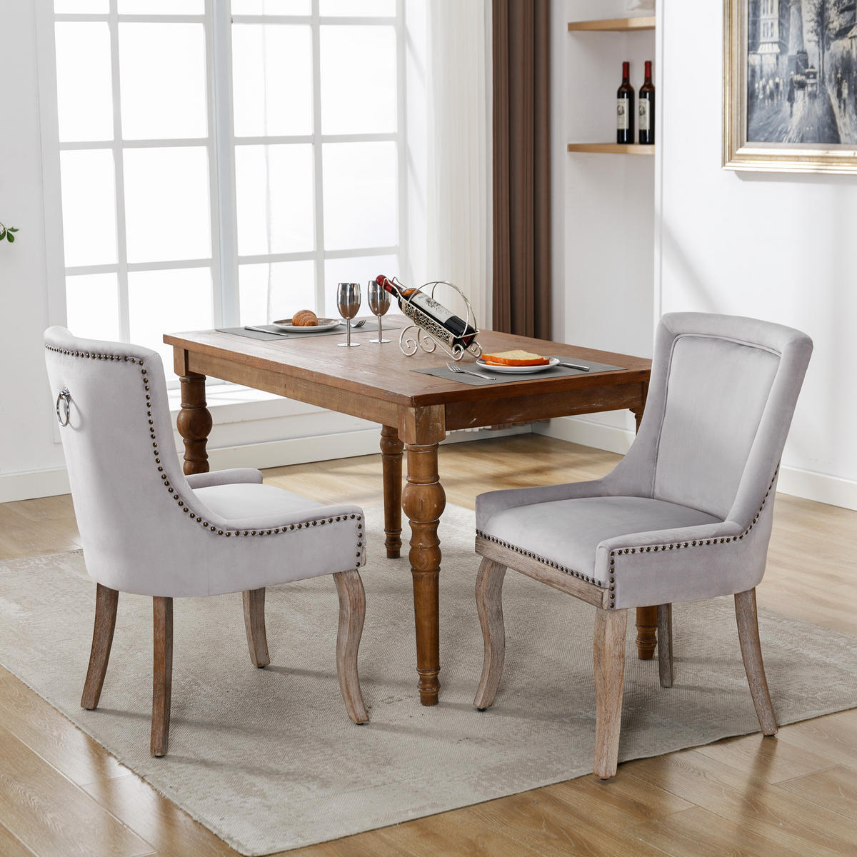 ESSZIMMERSTUHL 2er Set Samt Grau Polsterstuhl Massivholz Modern - Grau, Textil (55/91/61cm) - FLIEKS