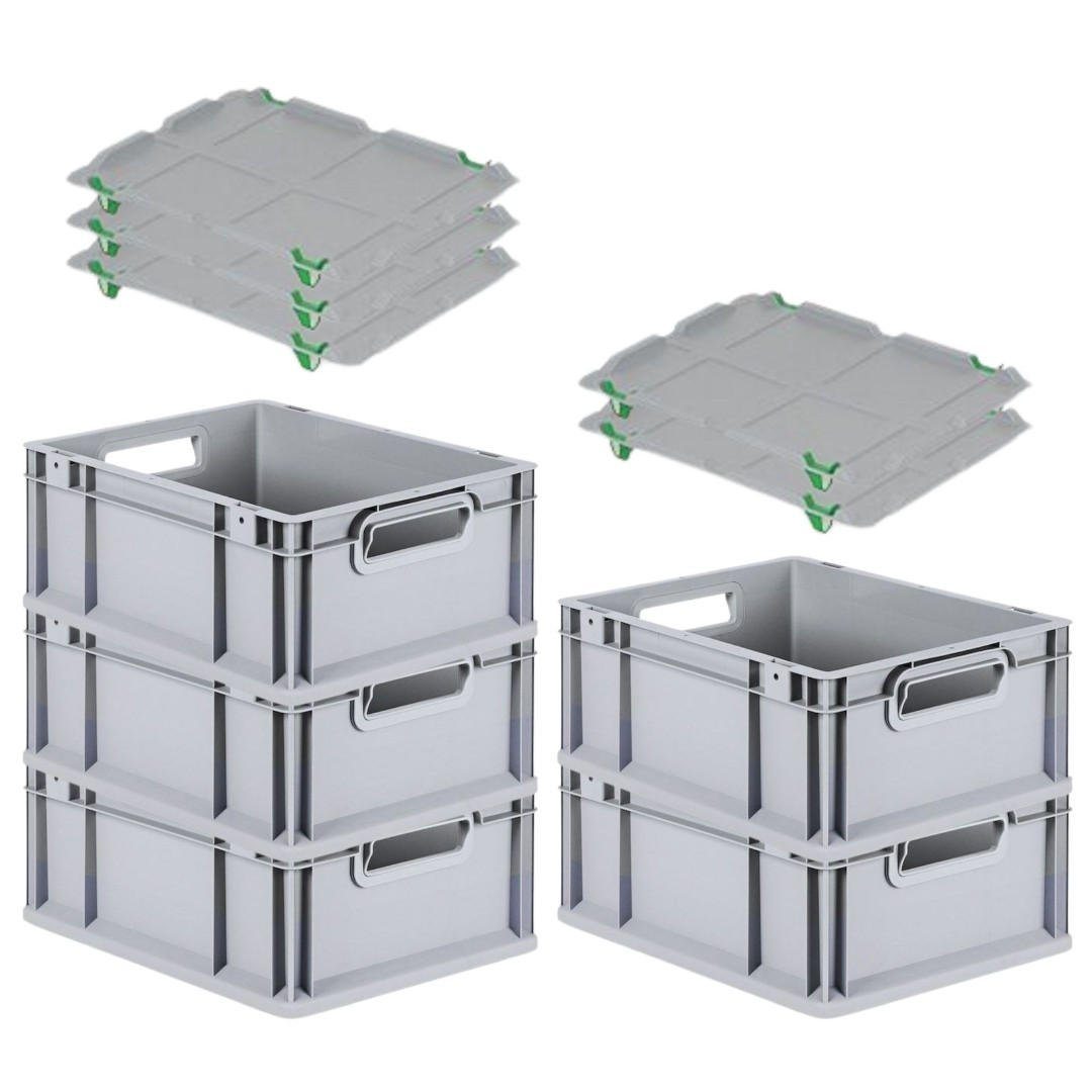 EUROBOX 5x Nextgen Economy Mit Auflagedeckel Grau/Grün Griffe Offen 16 Liter - Grün, Kunststoff (30/17/40cm) - PROREGAL