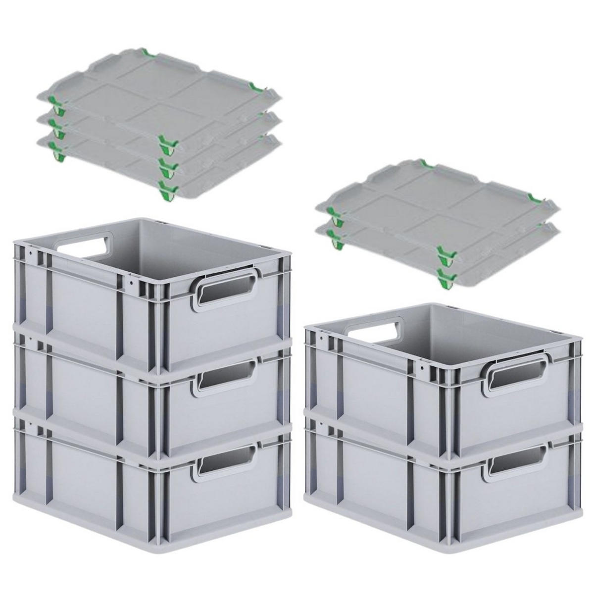 EUROBOX 5x Nextgen Economy Mit Auflagedeckel Grau/Grün Griffe Offen 16 Liter - Grün, Kunststoff (30/17/40cm) - PROREGAL