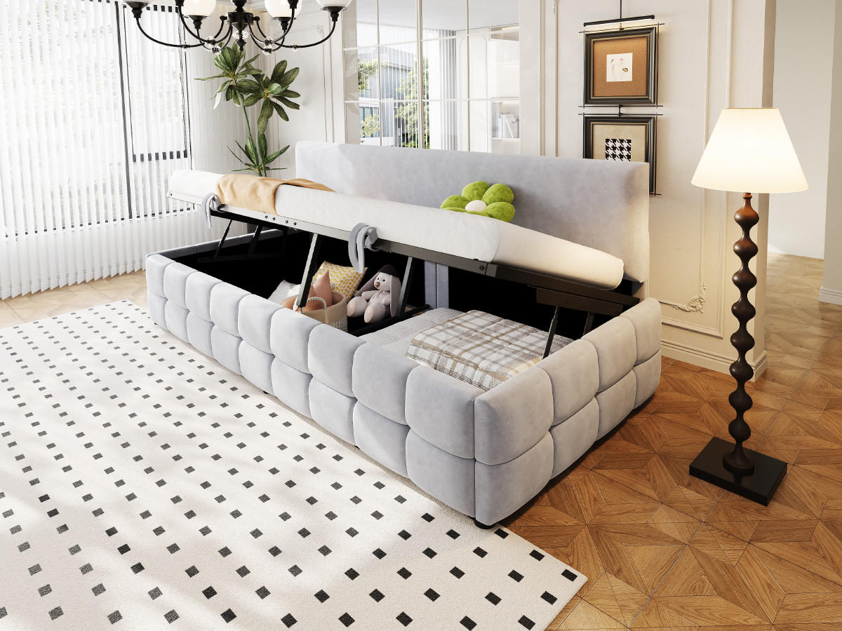 POLSTERBETT 90x200 cm Stauraum Samt hellgrau - Hellgrau, Textil (90/200cm) - Fortuna Lai