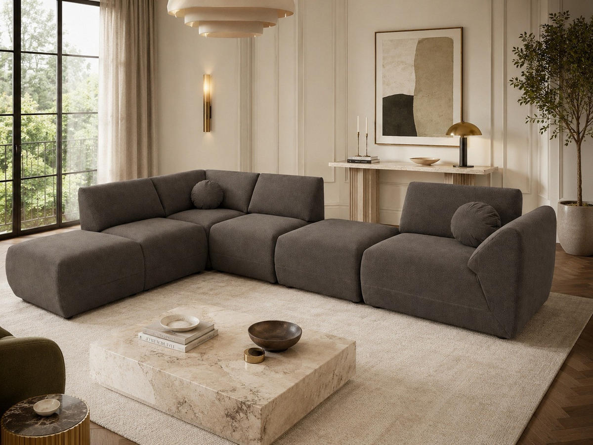 ECKSOFA Cordoba Modulares Links Braun - Braun, Textil (352/244cm) - KS Home Concept