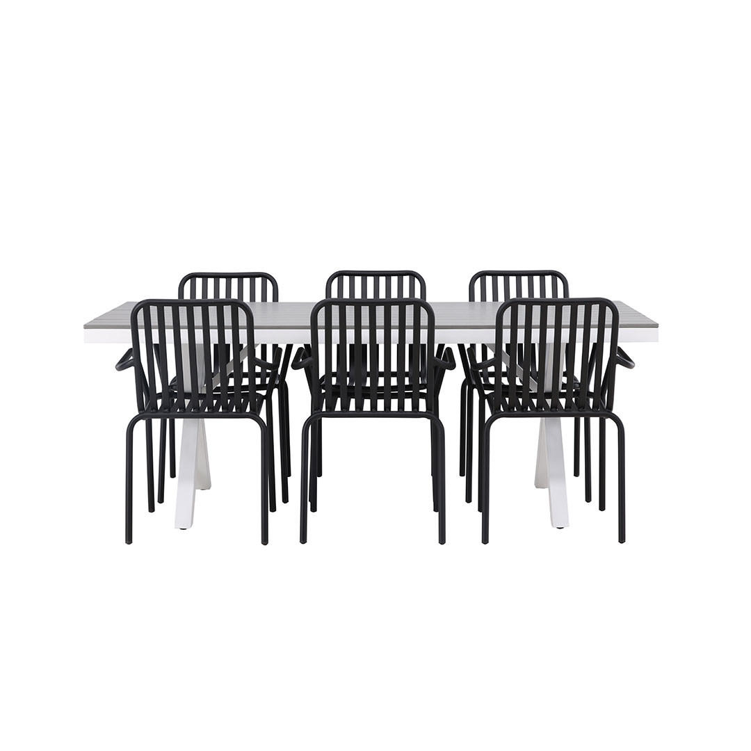 GARTENSET, Garcia, Tisch Grau, Stühle Schwarz, Metall, 100 x 200 x 74 cm, 7-teilig - Grau, Metall - ebuy24