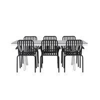 GARTENSET, Garcia, Tisch Grau, Stühle Schwarz, Metall, 100 x 200 x 74 cm, 7-teilig - Grau, Metall - ebuy24