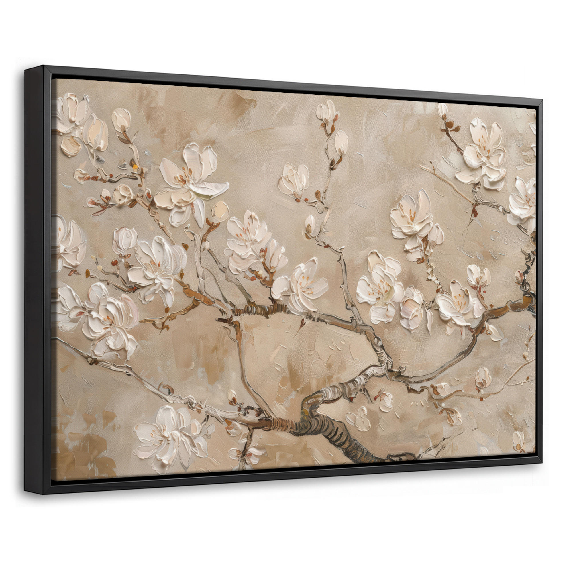 LEINWAND Bilder mit Rahmen - Blumen - Modern - Beige - Weiß - Blüte - 60x40 - Beige, Textil (60/40cm) - MuchoWow