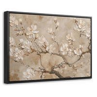 LEINWAND Bilder mit Rahmen - Blumen - Modern - Beige - Weiß - Blüte - 60x40 - Beige, Textil (60/40cm) - MuchoWow