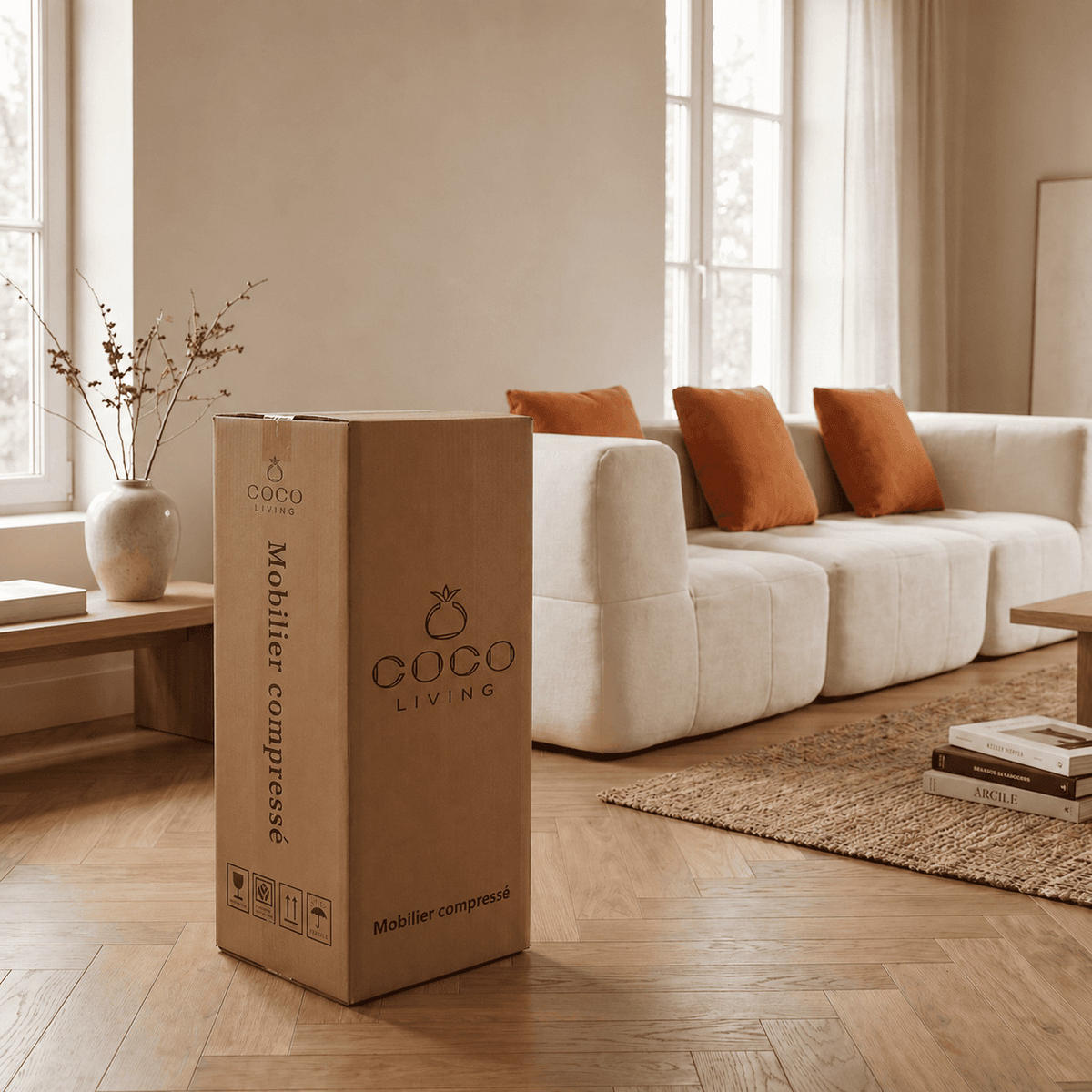 WOHNZIMMERSOFA Eden Simple 3-Sitzer - Weiß Orange - Weiß, Textil (92/71/92cm) - COCO Living