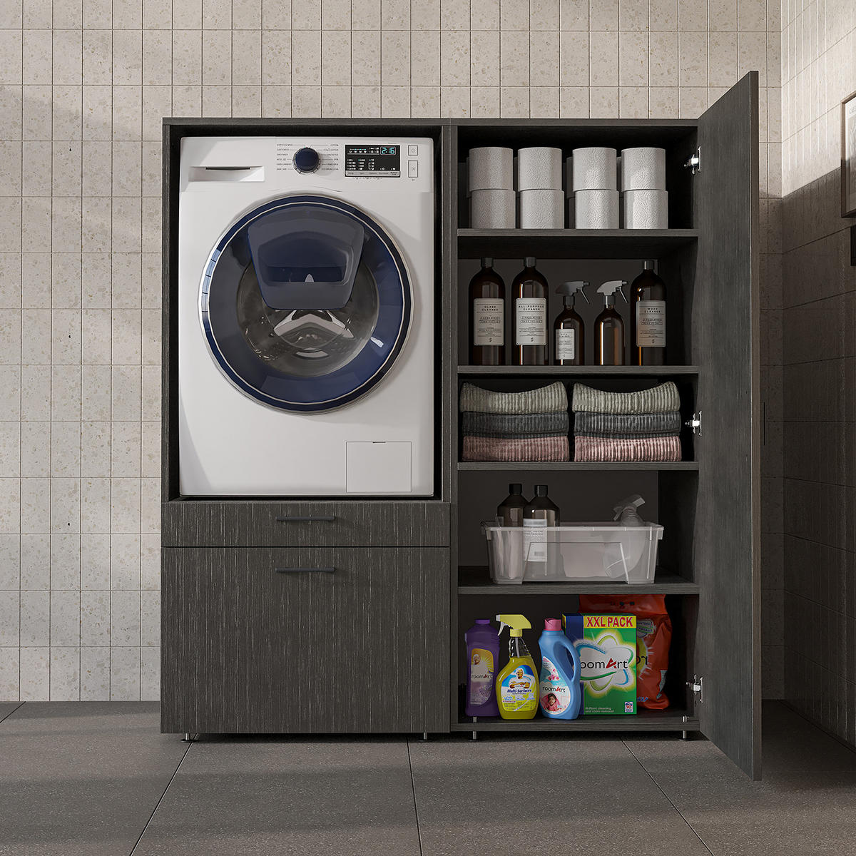 WASCHMASCHINENSCHRANK Serie 2 127cm Breit, 145cm Hoch - Schwarz, Holzwerkstoff (127/145/67cm)