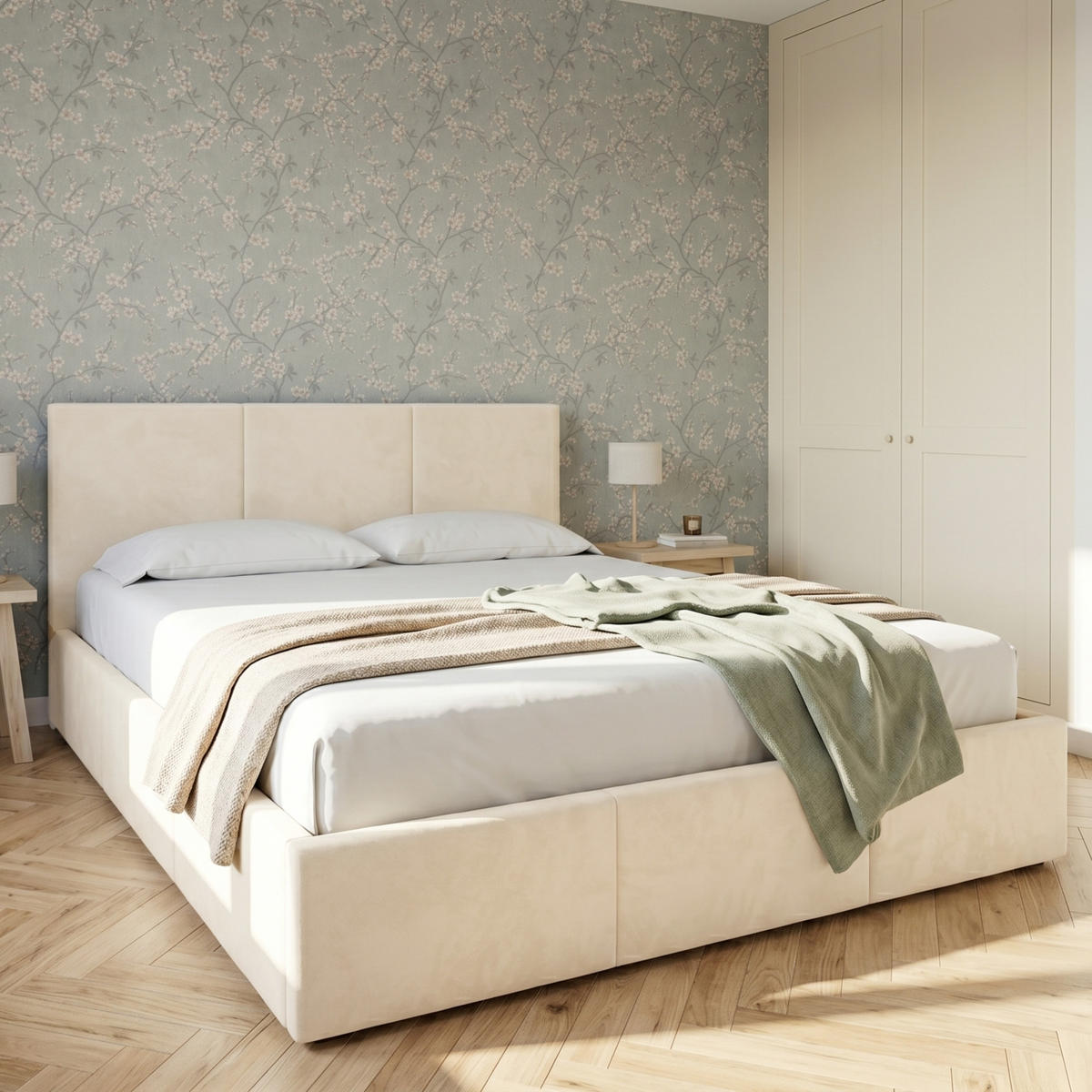 POLSTERBETT mit Stauraum 120x200 cm in Creme - Creme, Holzwerkstoff (120/200cm) - Home Collective