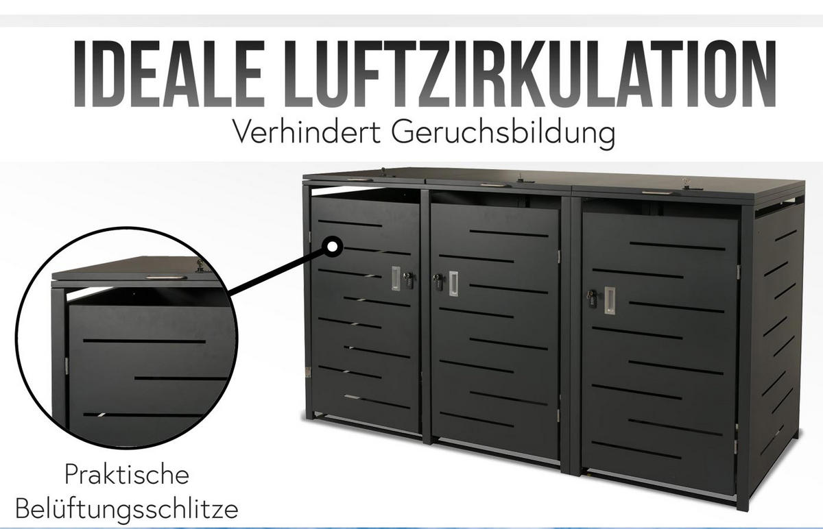MÜLLTONNENBOX 3er 116,5x197x80cm erweiterbar Anthrazit - Anthrazit, Metall (197/116.5/80cm) - PROREGAL