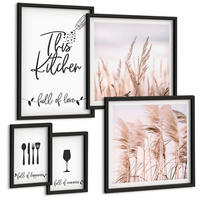 BILDER SET 5er Set - 50x50 cm & 20x30 cm & 40x60 cm Schwarzer Rahmen - Abstrakte Blattmalerei - Schwarz, Kunststoff (40/60cm) - TULUP
