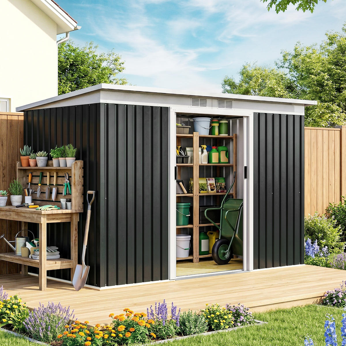 GARTENHAUS Grau 1 Stück - Grau, Kunststoff/Metall (130/172/280cm) - GiPP