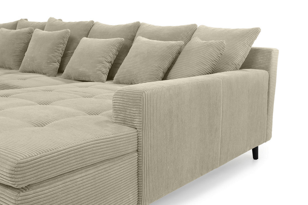 ECKSOFA mit dekorativen Steppungen und Rutschenlehne, seitenverkehrt montierbar B326/T213/H91 cm, Cord Beige Grau / 15223 - Greige/Beige, Textil/Metall (326/213cm) - luma-home