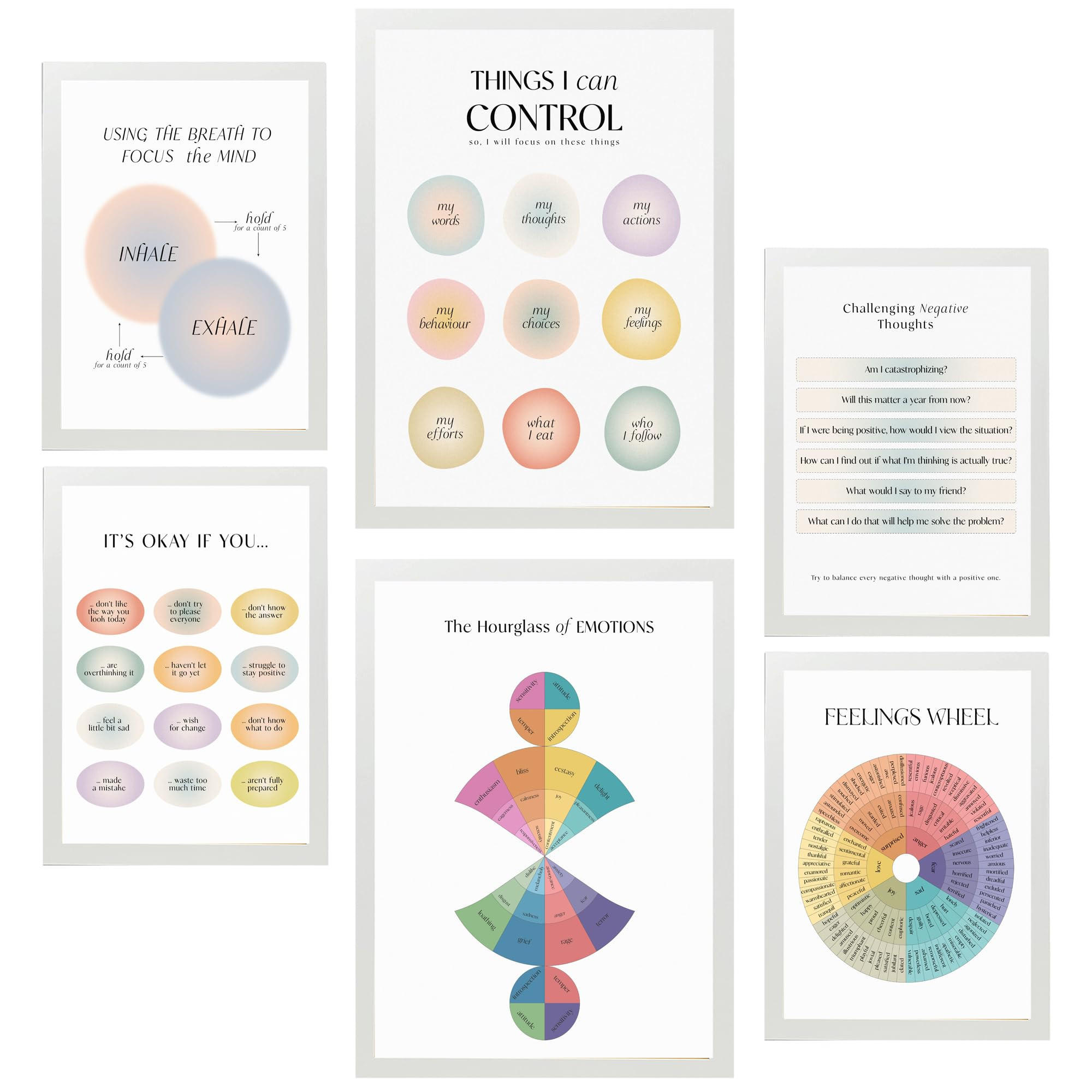 POSTER Set Mit 6 Wellness A3 & A4 Weißer Rahmen - Weiß, Papier (29/3cm) - Nacnic