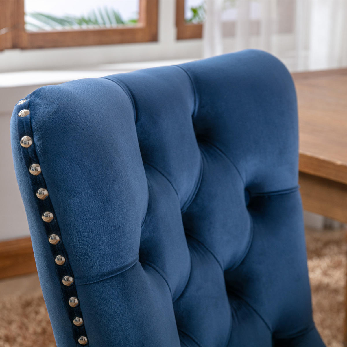 ESSZIMMERSTUHL 2er-Set aus Samt mit Nagelkopfbesatz, Blau - Blau, Textil (65/95/50cm)