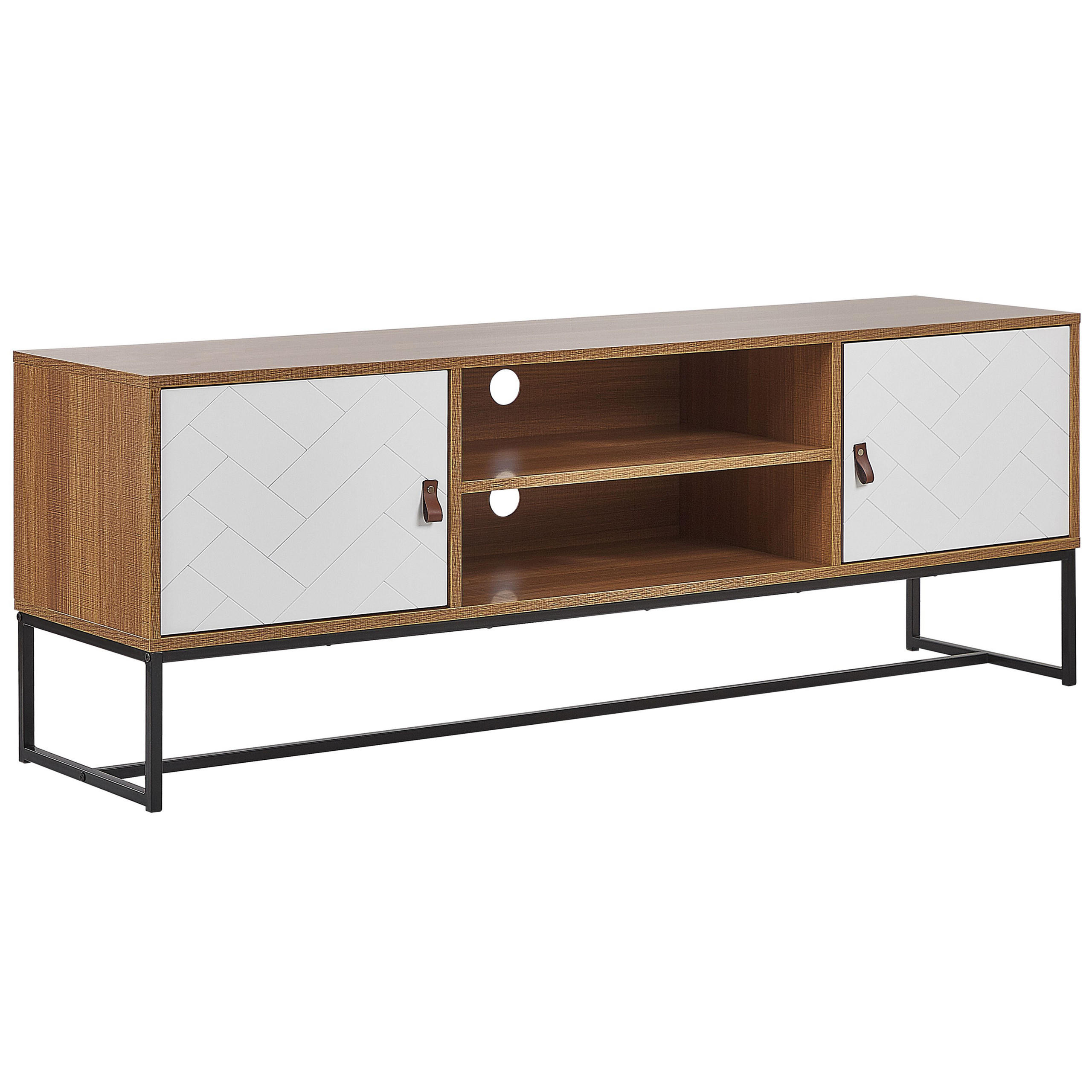 TV-MÖBEL Heller Holzfarbton/Weiß/Schwarz Nueva - Hellbraun/Schwarz, Holzwerkstoff (150/55/40cm) - Beliani