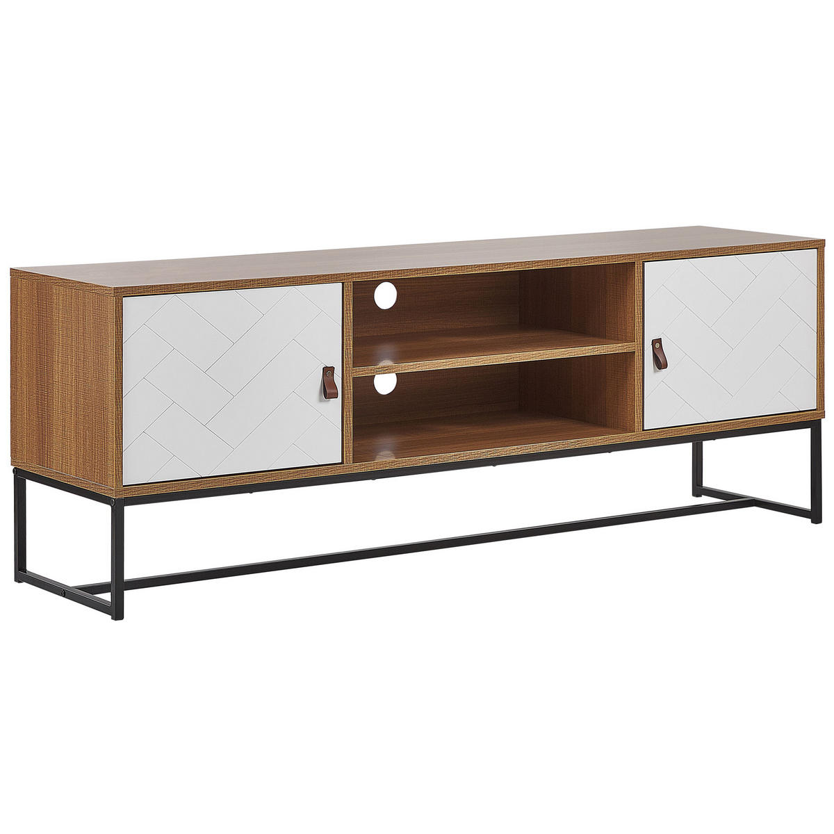 TV-MÖBEL Heller Holzfarbton/Weiß/Schwarz Nueva - Hellbraun/Schwarz, Holzwerkstoff (150/55/40cm) - Beliani