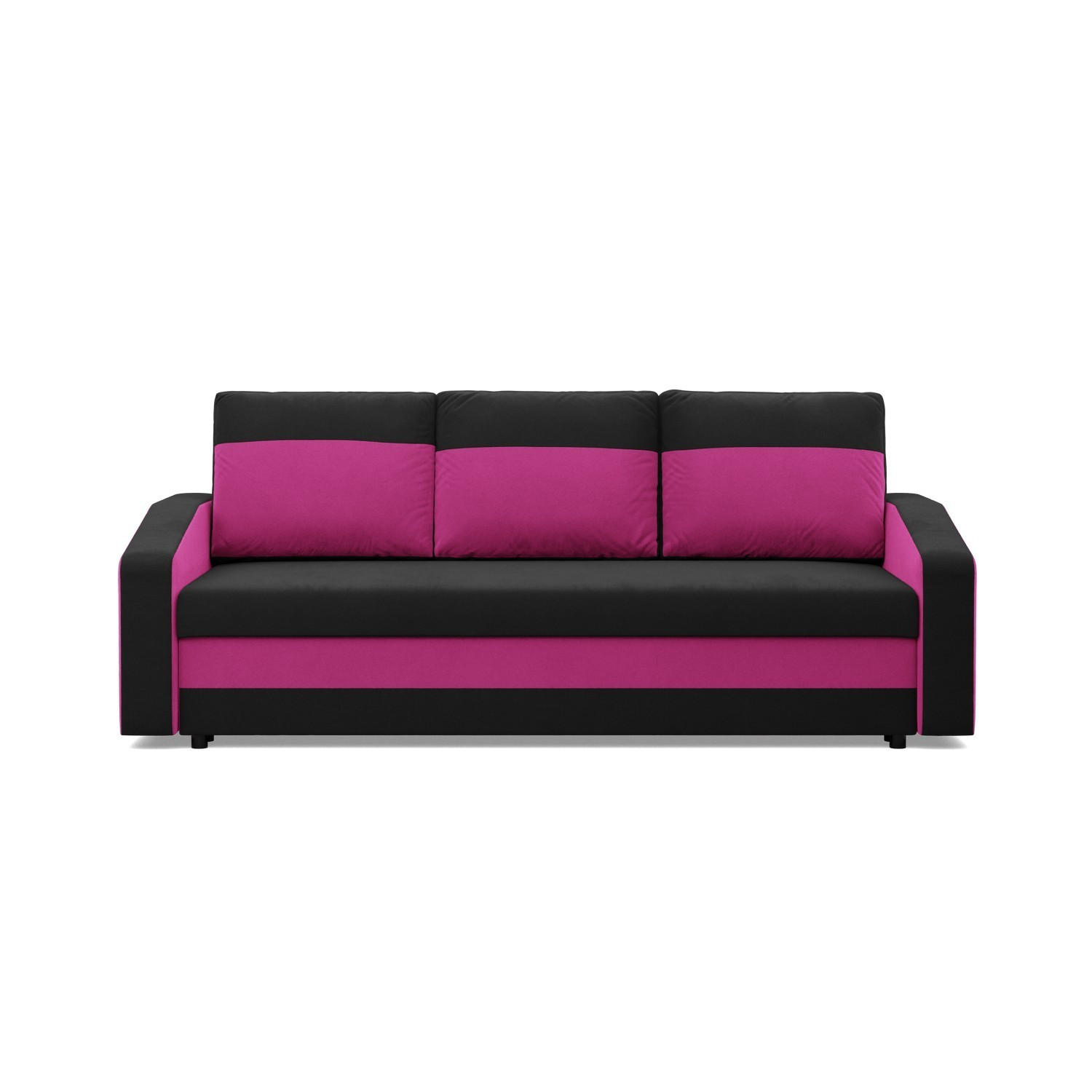 SOFA 3-SITZER MIT SCHLAFFUNKTION ORION, Schwarz + Rosa - Pink/Schwarz, Textil (220/85/92cm)