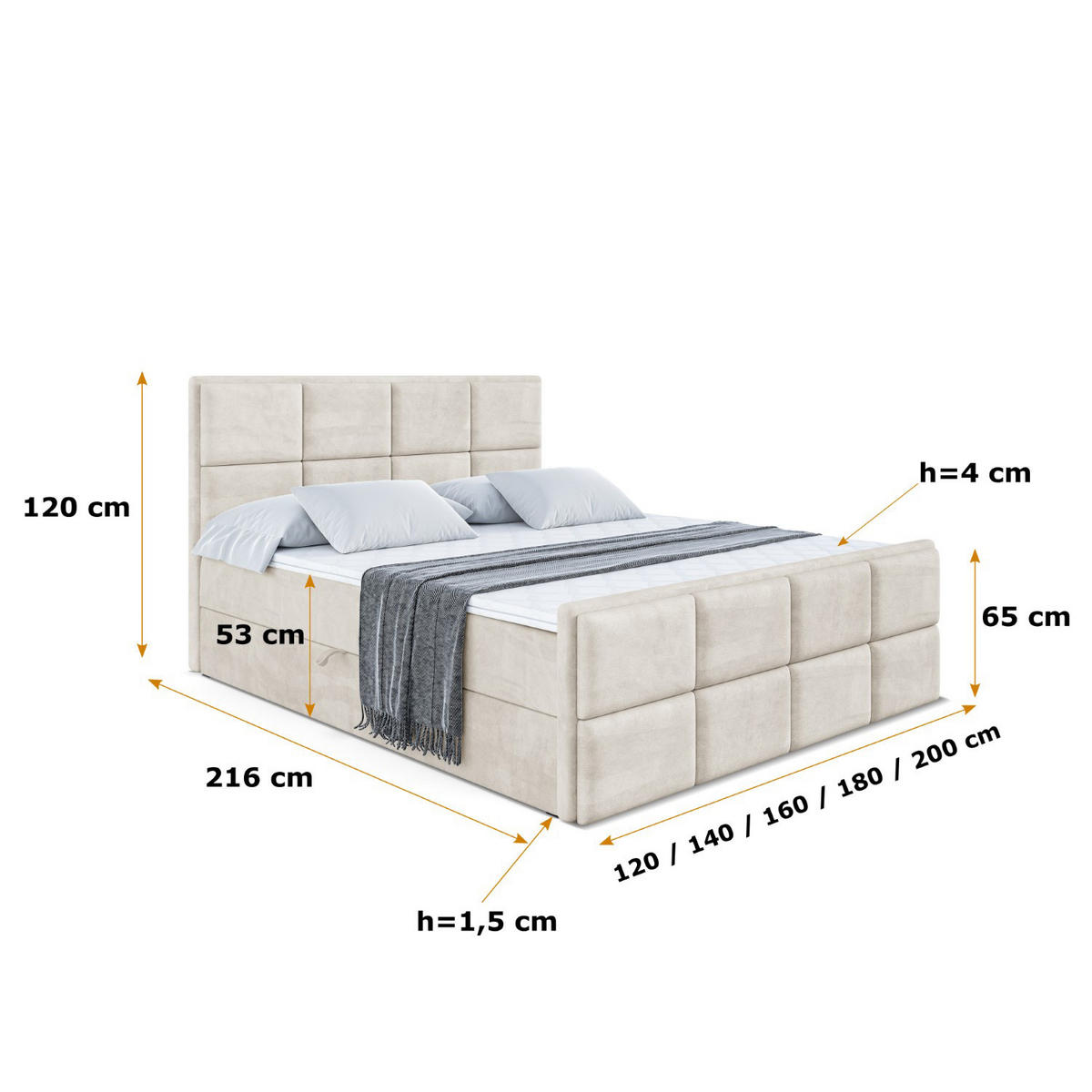 BOXBETT NOVA-Z - 200 x 200 - H3 - Ecru - Ecru, Holzwerkstoff (200/200cm) - ALTDECOR