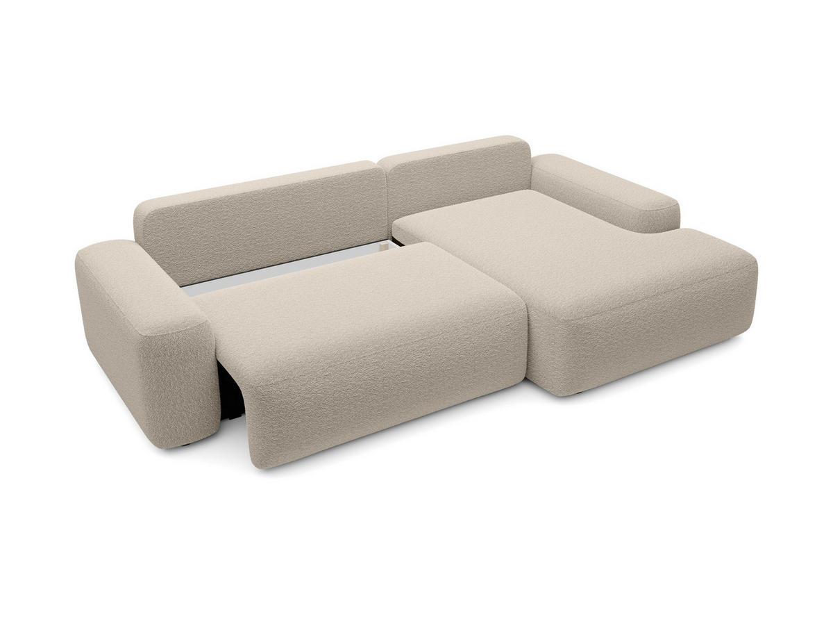 ECKSOFA RUOTA Beige Boucle-Stoff mit Schlaffunktion - Beige, Holz (264/162cm) - MASSENO