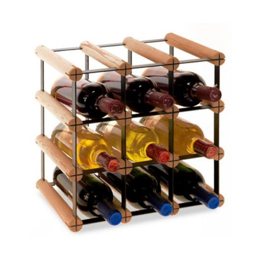 WEINREGAL Vinotega Mod Metal 32,5x32,5x24,5 cm 3x3 Flaschen Massives Kiefernholz Braun Geölt - Braun, Holz (32.5/32.5/24.5cm) - PROREGAL