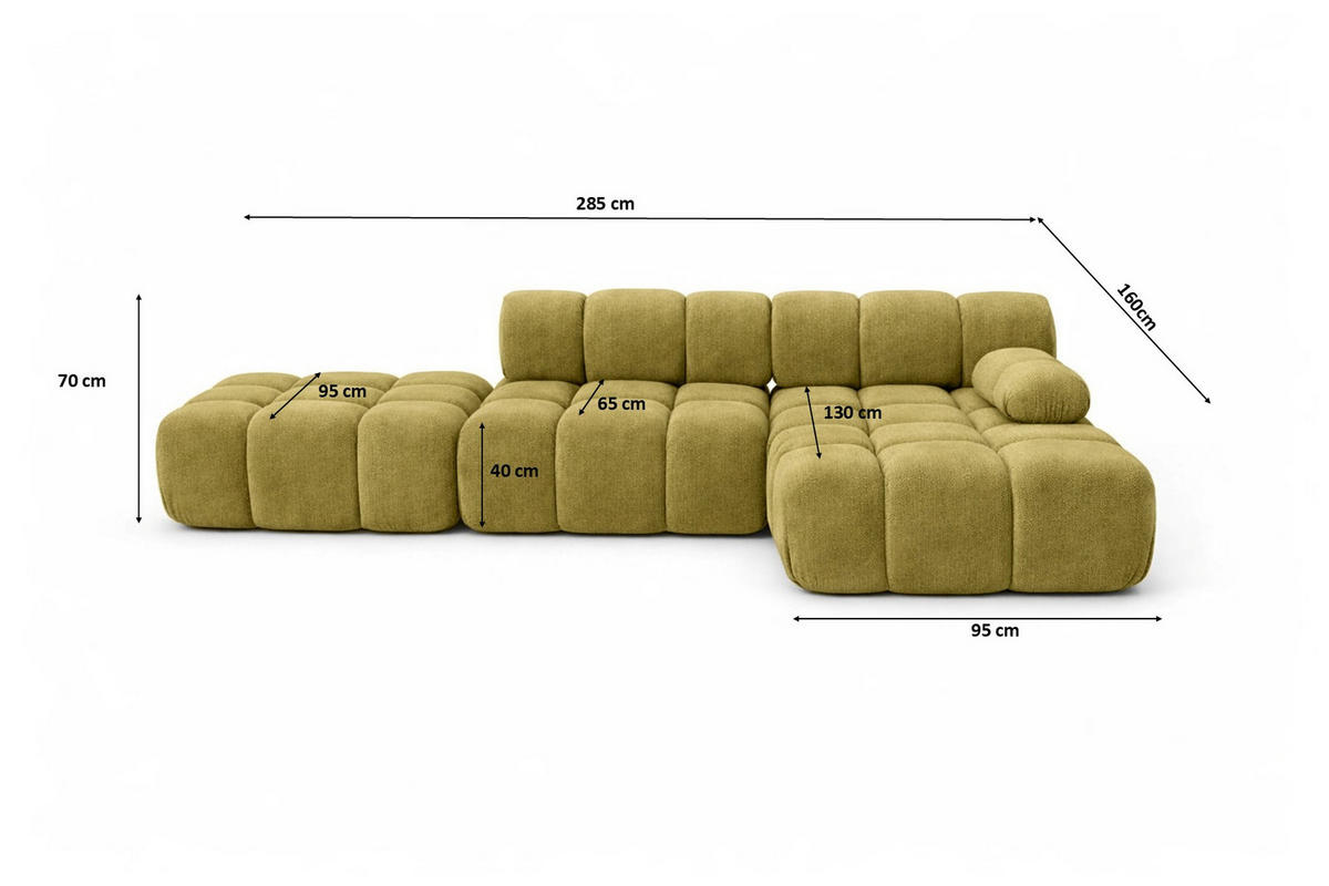 ECKSOFA L-Form Modular Mit Hocker, Veloursstoff Salvador, Olive, Rechts, Selia - Olivgrün, Holz (285/160cm) - Kaiser Möbel