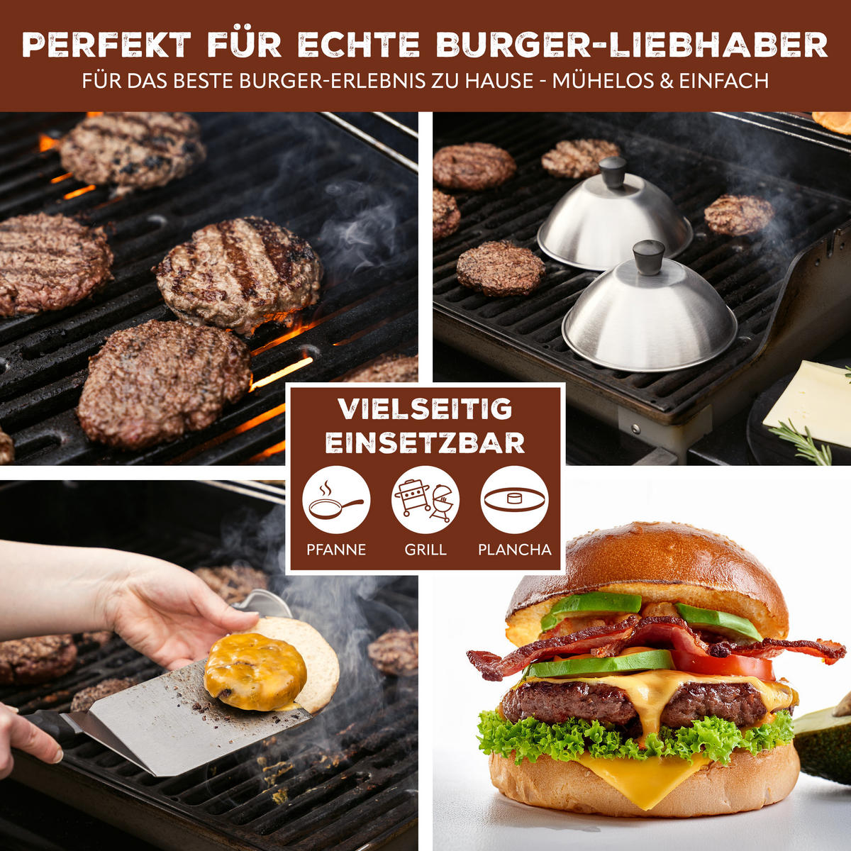 BURGERHAUBEN-SET, silber, Edelstahl, Kunststoff - Edelstahlfarben, Metall (16/9/16cm) - bremermann