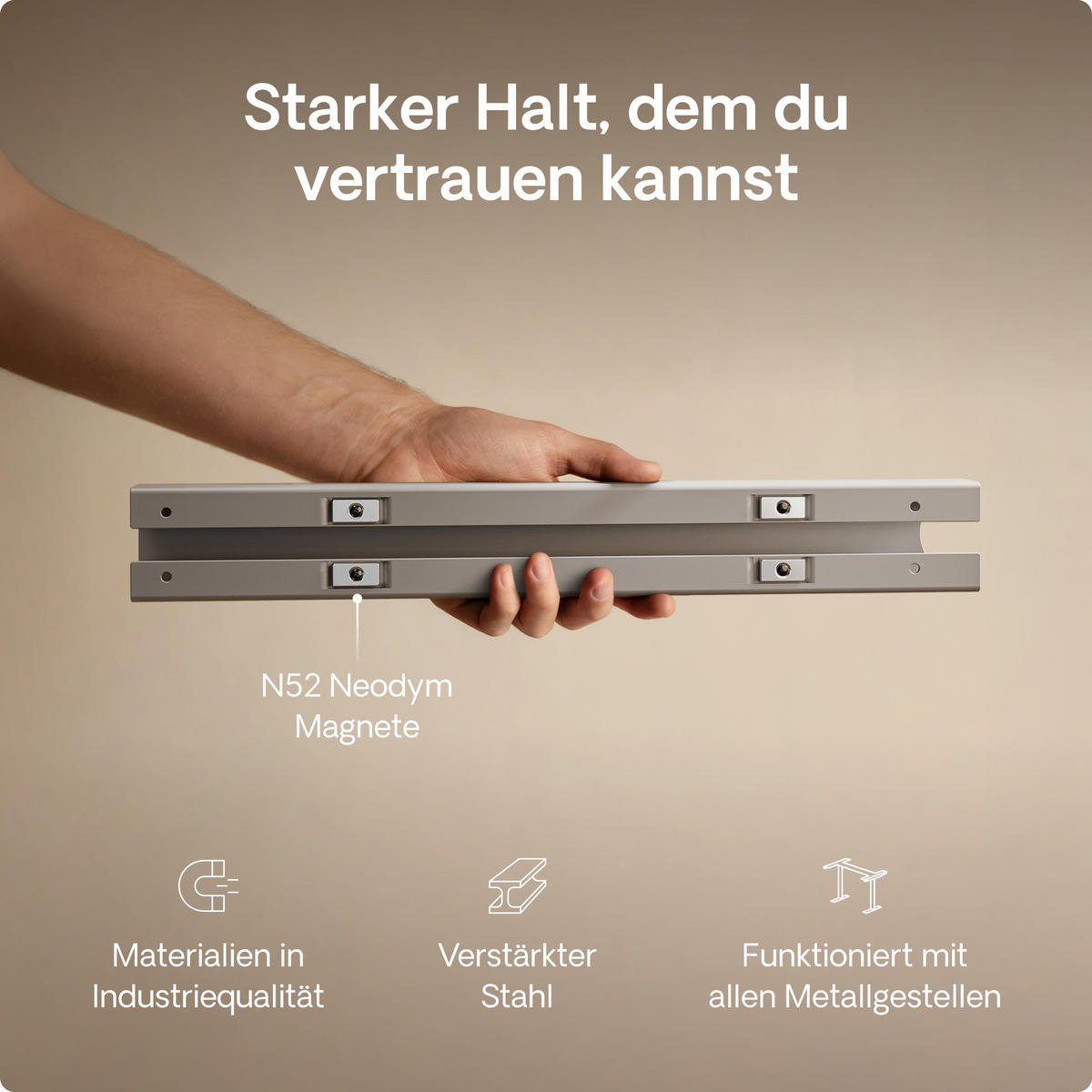 MAGNETISCHER Kabelkanal Schreibtisch Grau, 37x5x2,5cm - Grau, Metall (37/5/2.5cm) - Desktronic