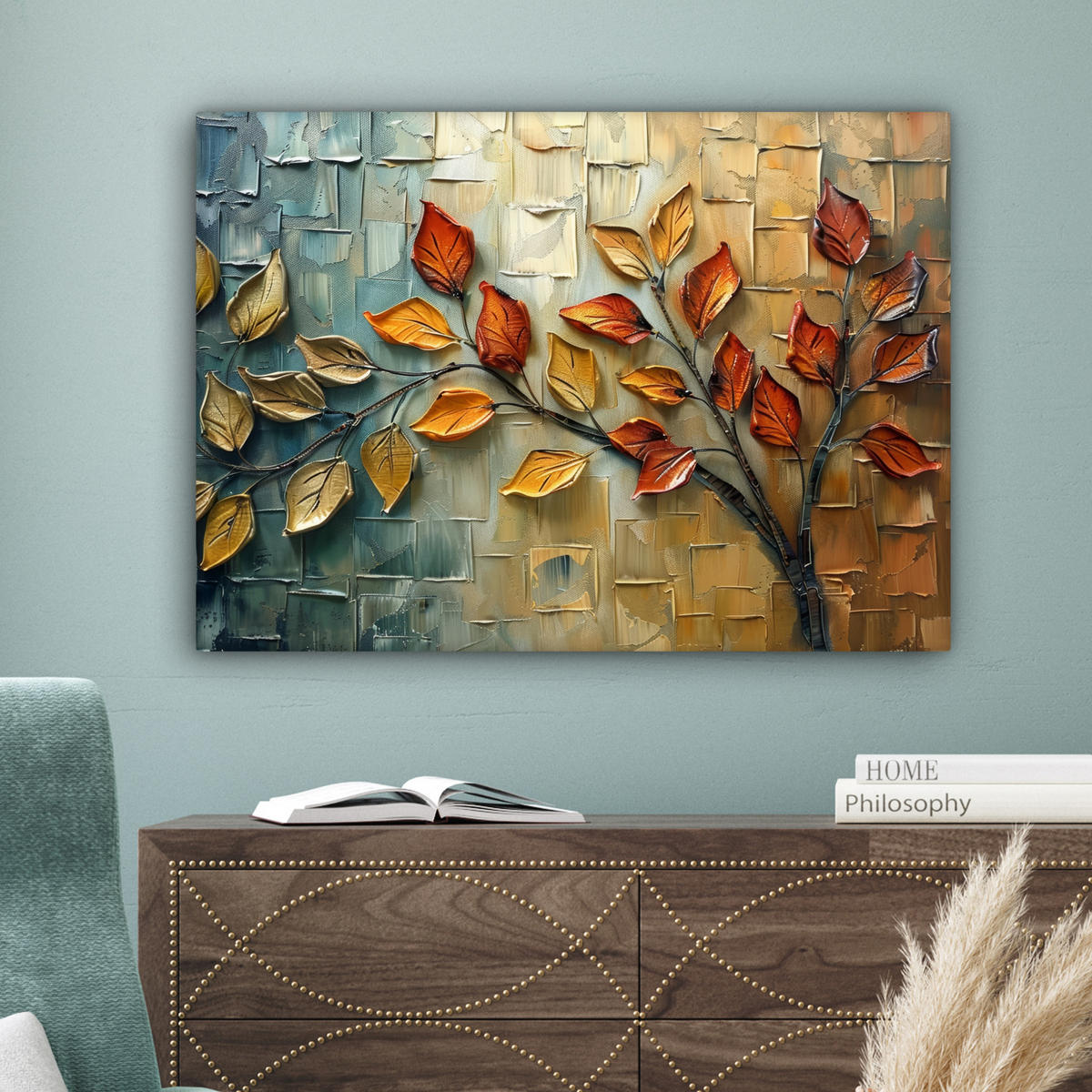 LEINWANDBILD Baum - Abstrakt - Natur - Kunst Wandbilder 80x60 cm - Goldfarben, Textil (80/60cm) - MuchoWow
