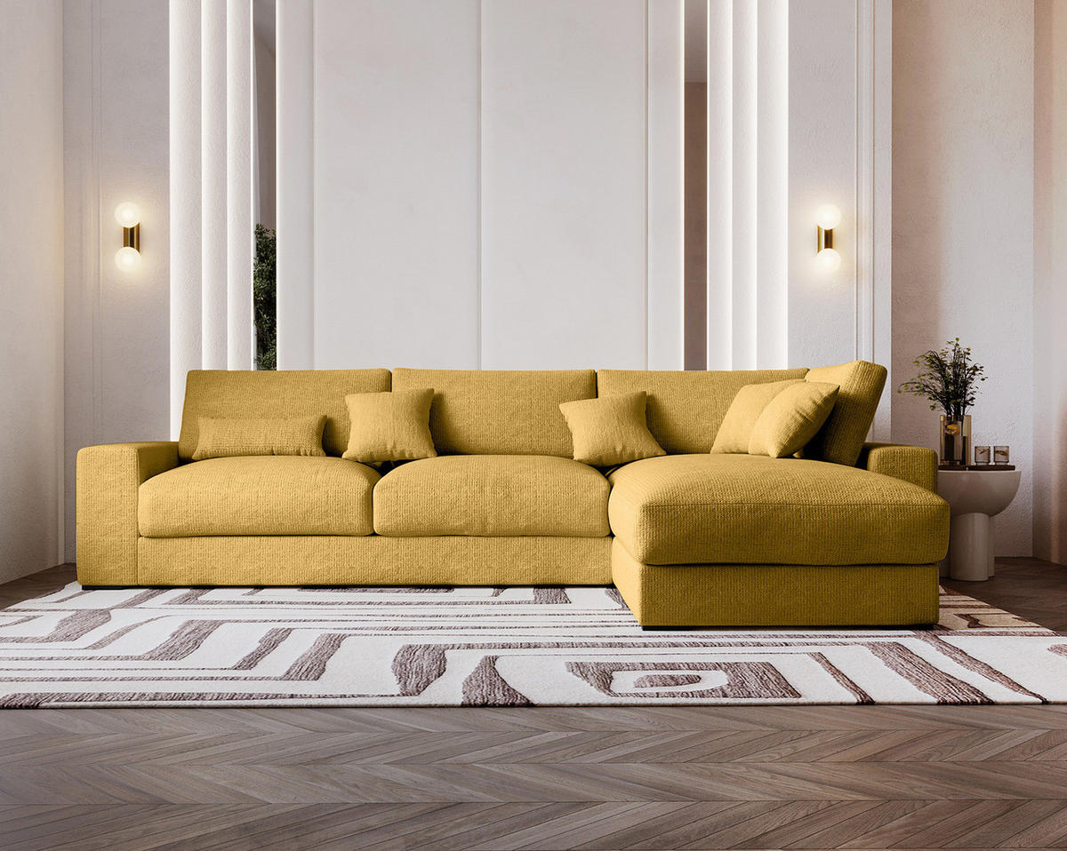 ECKSOFA mit Longchair - Gelb/Schwarz, Kunststoff/Textil (340/205cm) - home24