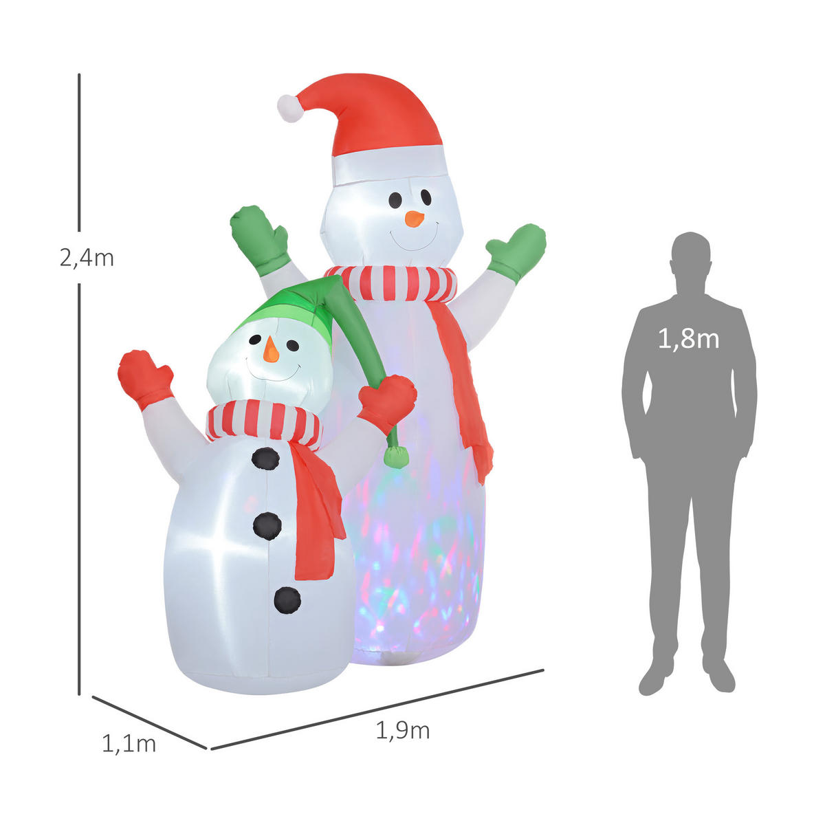 AUFBLASBARER Weihnachtsschneemann Weiß 110.0/190.0/240.0 cm - Weiß, Textil (110/240/190cm)