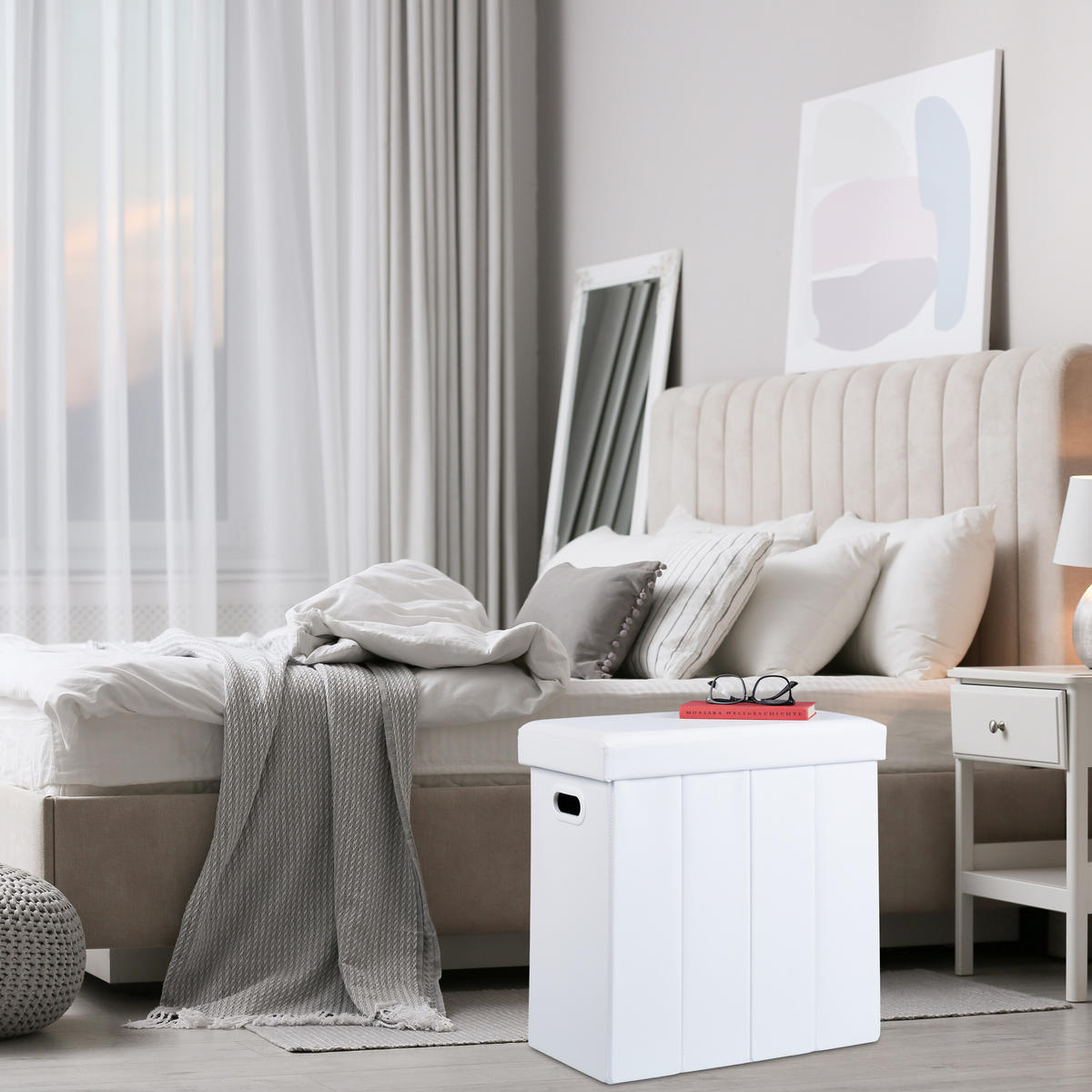 SITZHOCKER - Weiß, Holzwerkstoff/Kunststoff (48.5/49/27cm) - Relaxdays