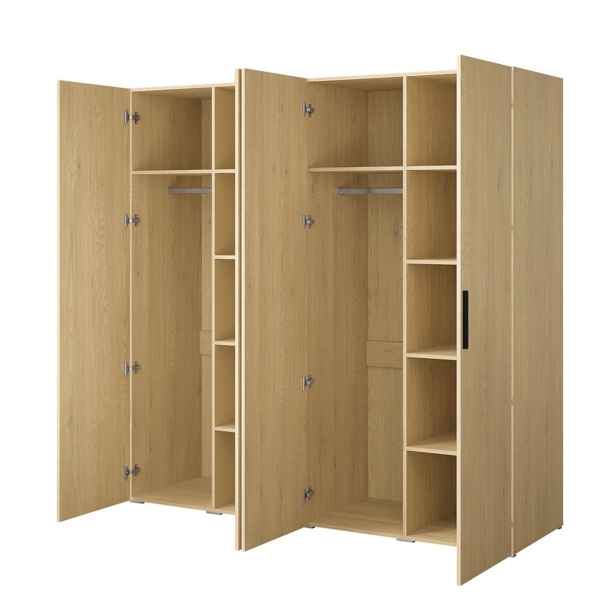 DREHTÜRENSCHRANK Napoli 4D 200 Eiche Cremona (schwarzer oder goldener Griff) - Eichefarben/Silberfarben, Holzwerkstoff/Kunststoff (200/35/60cm) - mzm24