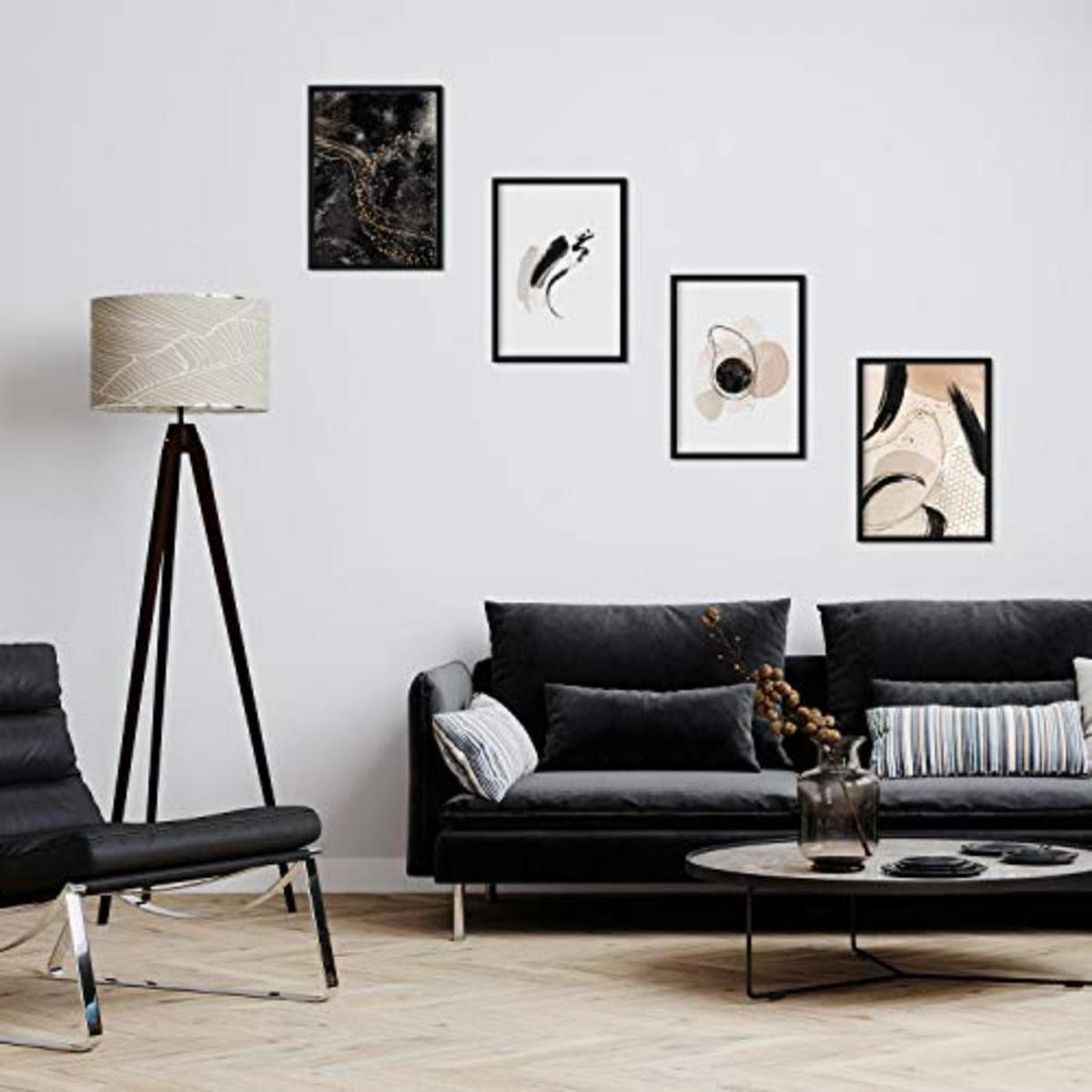 POSTER Set mit 4 Abstrakte Formen und Figuren Braun A3 Schwarzer Rahmen - Schwarz, Papier (29.7/3cm) - Nacnic