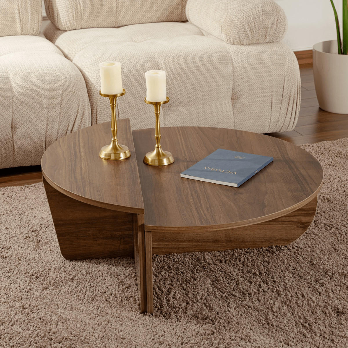 COUCHTISCH (2er-Set) orion 90/90/35 cm - Nussbaumfarben, Holzwerkstoff (90/90/35cm) - Calicosy