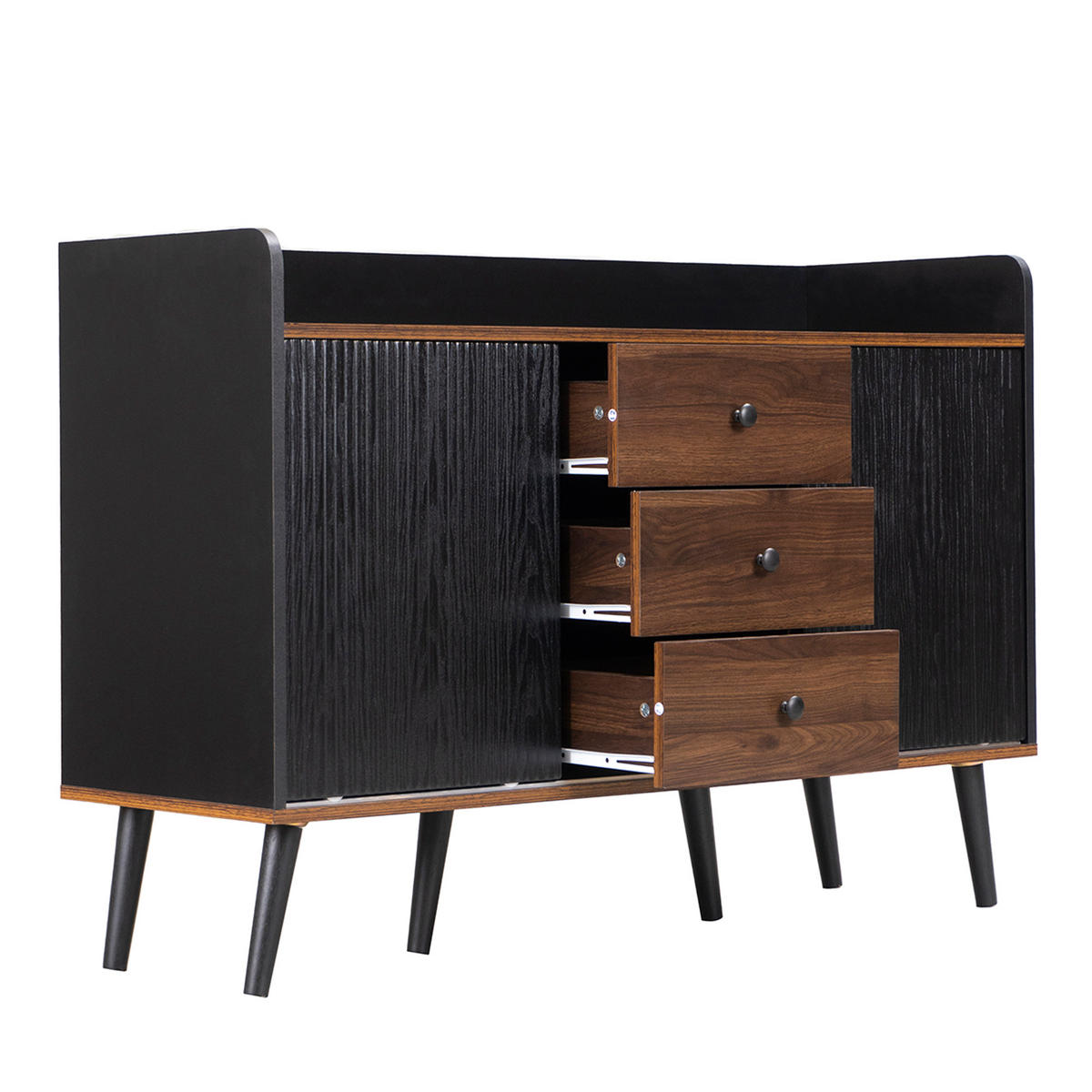 SIDEBOARD 117.5x40x80cm Holzfarbe Mit 3 Schubladen & Regalen - Schwarz, Holzwerkstoff (39.5/79/117.5cm) - FLIEKS