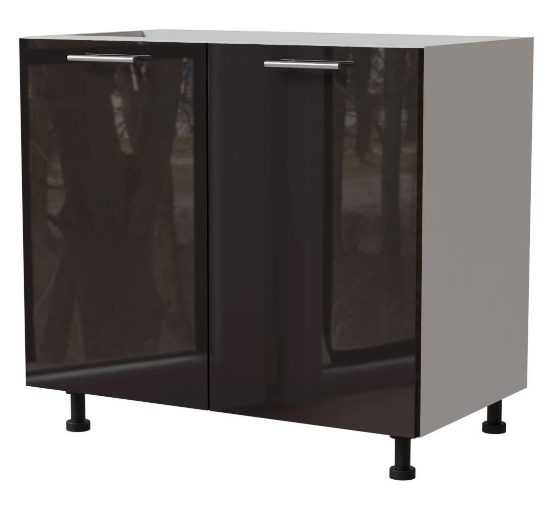 KÜCHENUNTERSCHRANK Essen D11/90 Schwarz Hochglanz / Weiß Matt 90 / 50 / 82cm - Schwarz Hochglanz/Schwarz, Holz/Holzwerkstoff (90/82/50cm) - Feldmann-Wohnen