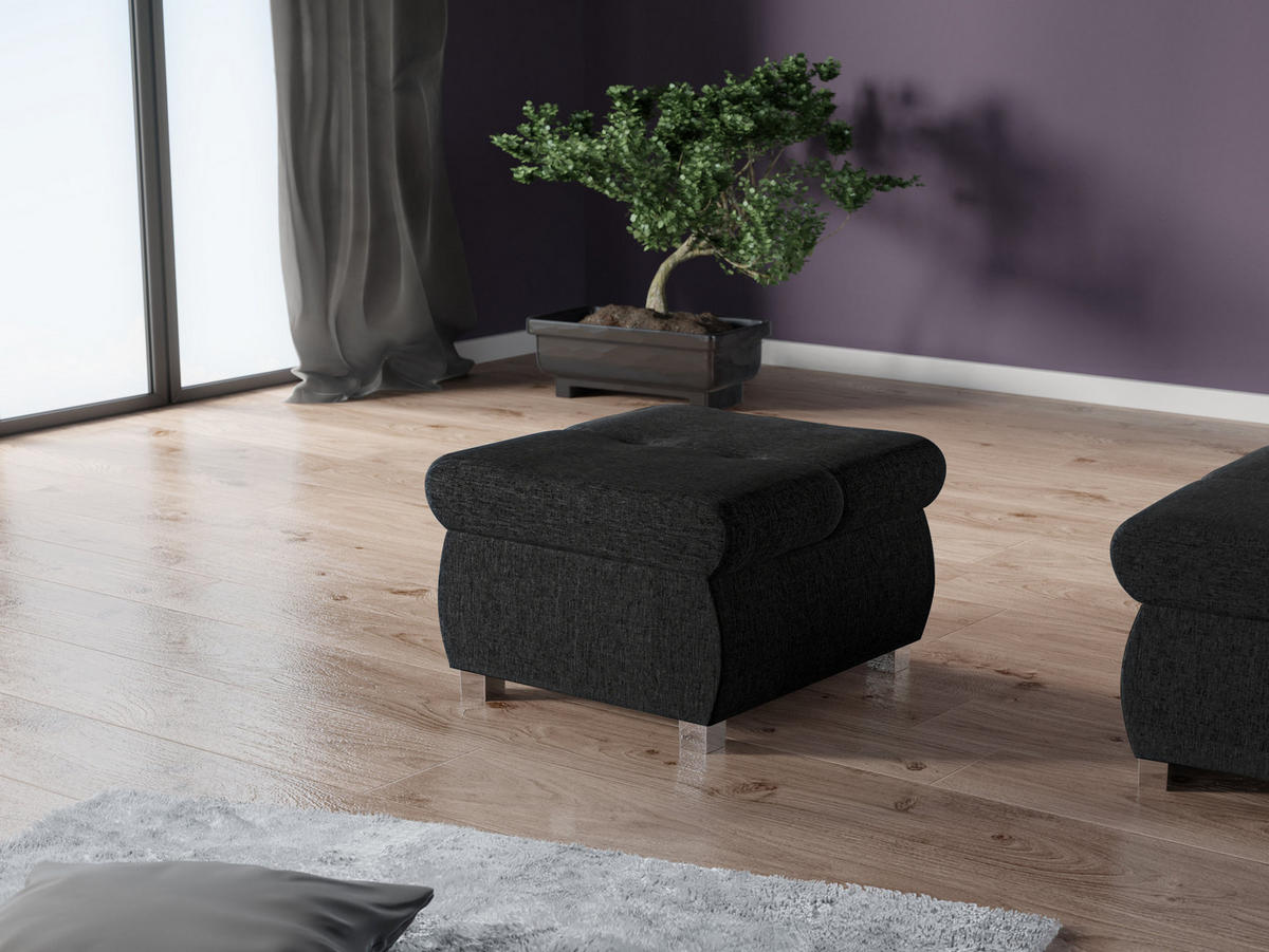 POLSTERHOCKER Orkan Klein - Anthrazit/Silberfarben, Holz/Textil (60/39/60cm) - MIRJAN24