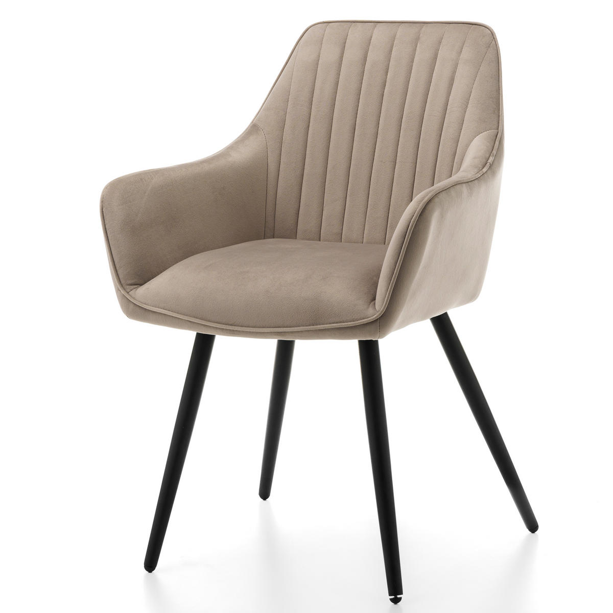 STUHL PASSO gepolstert mit Steppung - dunkelbeige - Samt Velours - Beige/Schwarz, Textil/Metall (58/87/60cm) - NEW HOME