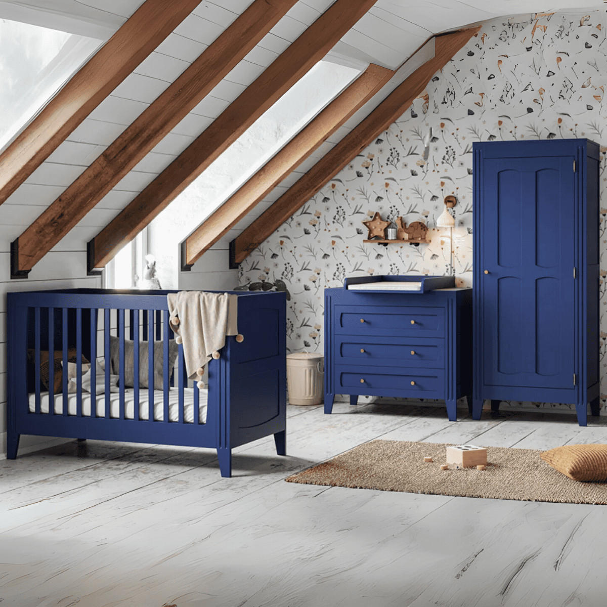 KOMMODE mit 3 Schubladen und Zierleisten L100 x H92cm - Milenne - Blau, Holzwerkstoff (55/91.8/100.2cm) - Calicosy