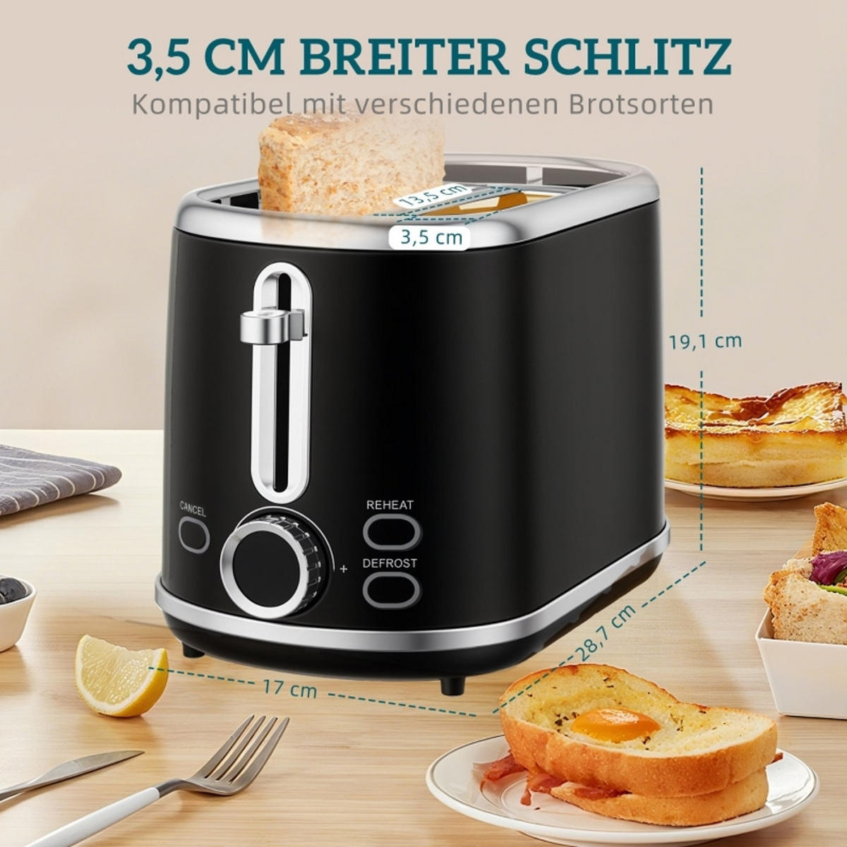 WASSERKOCHER-TOASTER SET Retro Design Temperaturregelung Schwarz - Schwarz, Kunststoff (15.9/24.8/23.2cm) - Rolipo