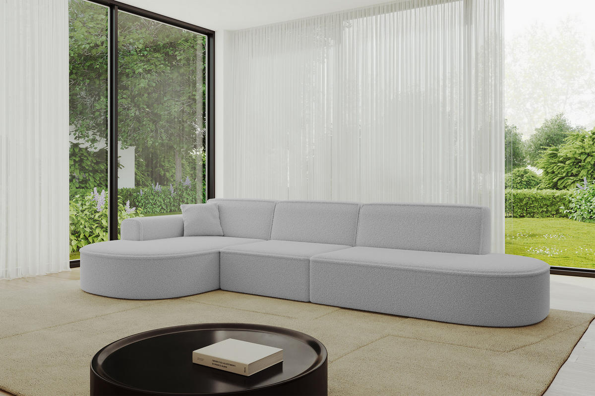 ECKSOFA Ottomane Links MARI-L2 - 328x171x79 cm Hellgrau Bouclé - Hellgrau/Schwarz, Holzwerkstoff/Kunststoff (165/321cm) - ALTDECOR