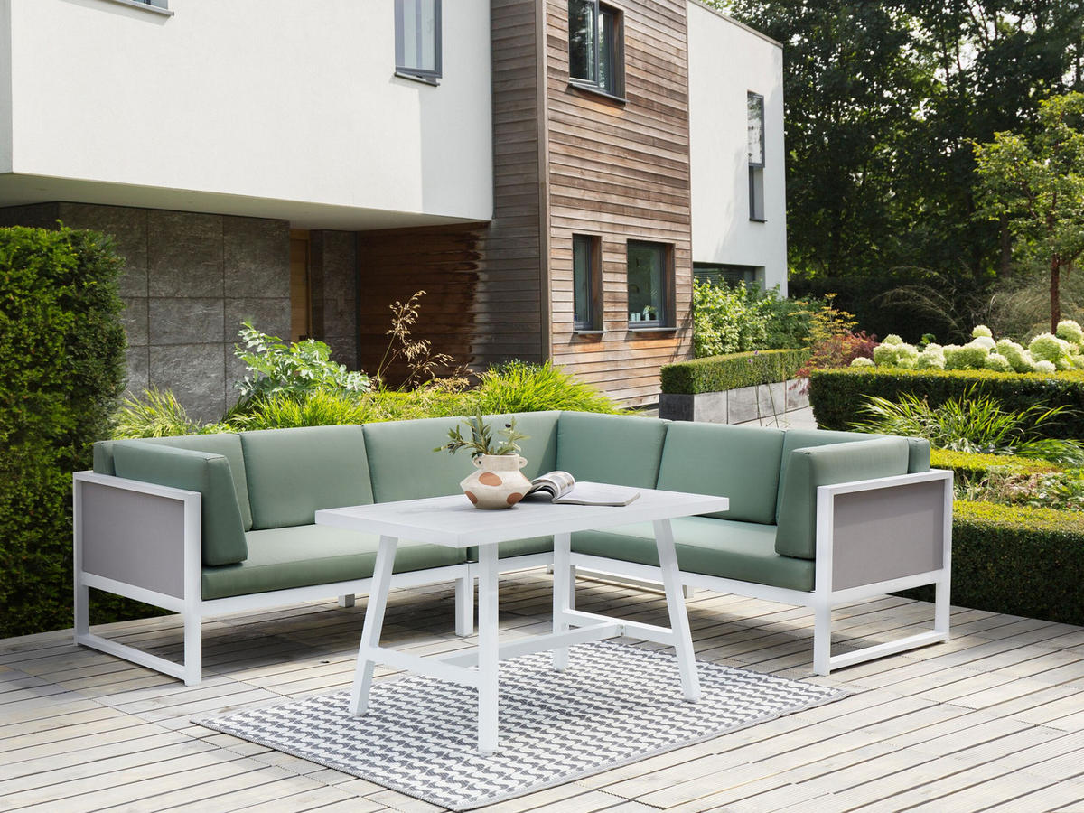 LOUNGE-SET Aluminium Grün Castella - Weiß/Grau, Metall - Beliani
